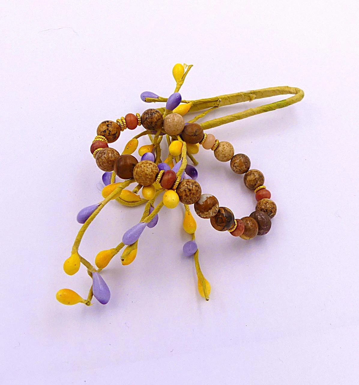 Bracelet élastique en pierre naturelle : jaspe paysage et rondelles métal doré